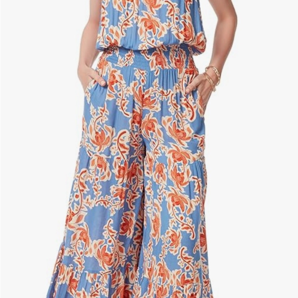 Jessica Simpson Vibrant Wide Leg Jumpsuit in Blue and Orange
